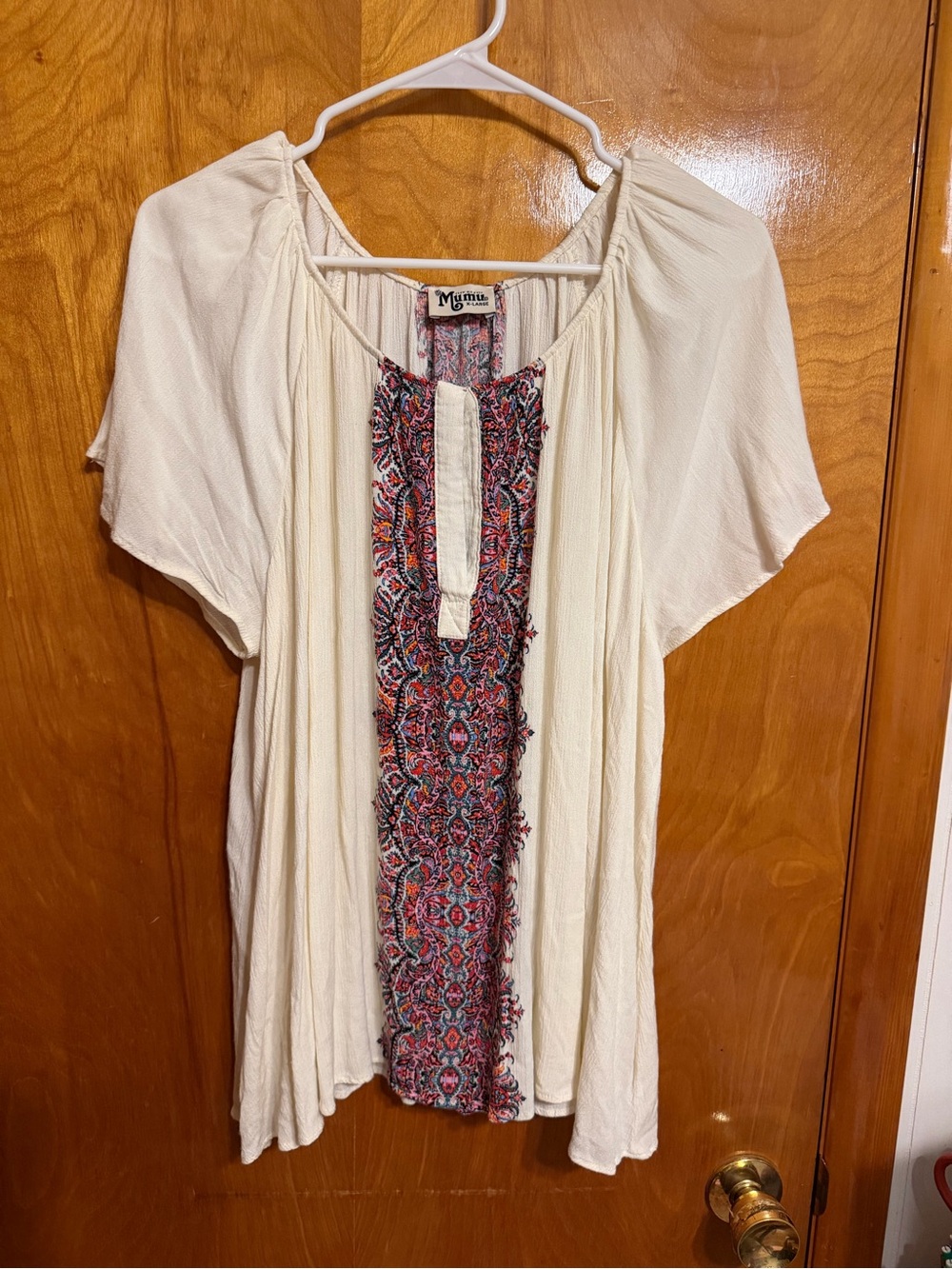 Show Me Your MuMu Cream Tunic Top with Multicolor Embroidered Panel